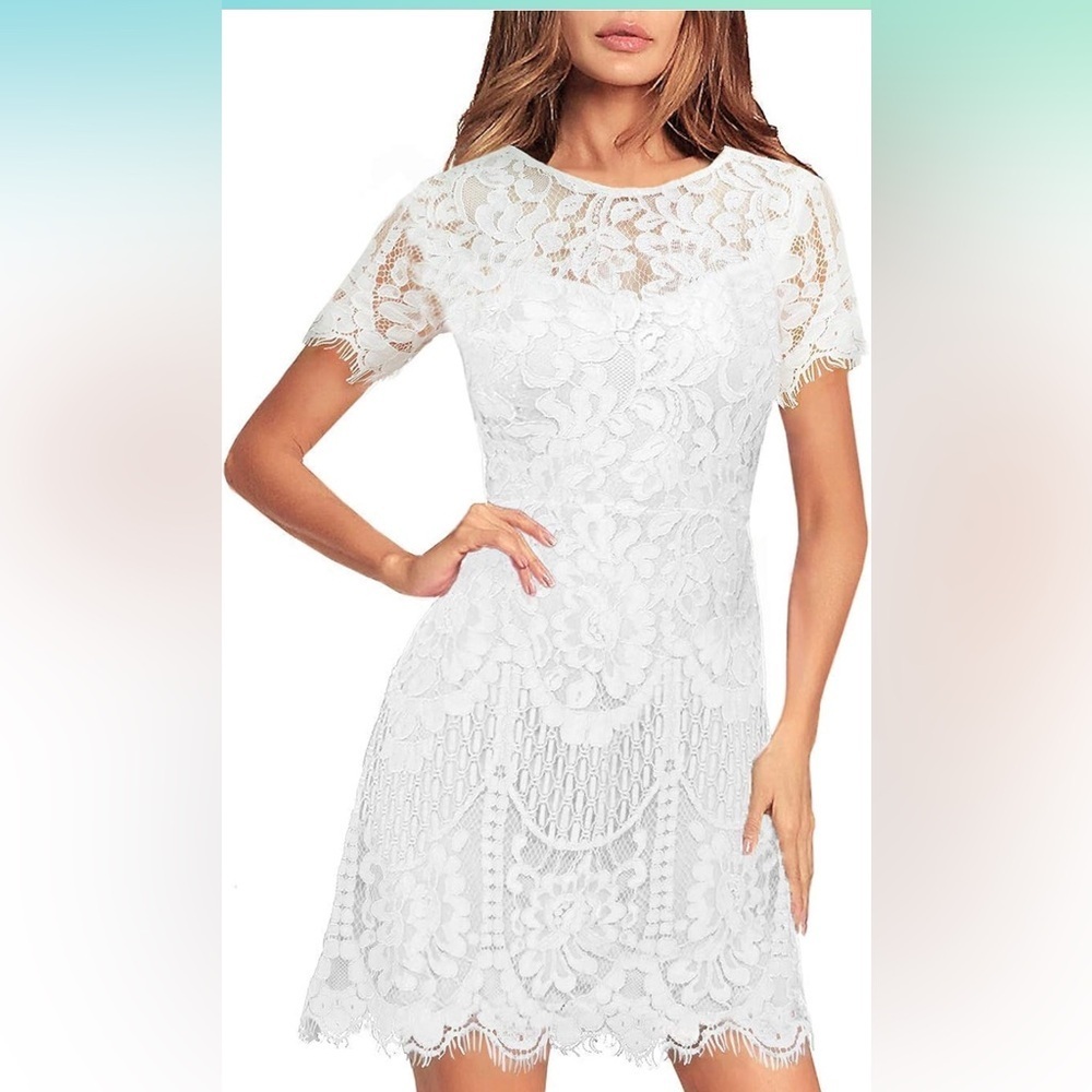 NWT Women's Elegant V-Back Wedding Floral Lace Cocktail Party A  Line Dress
